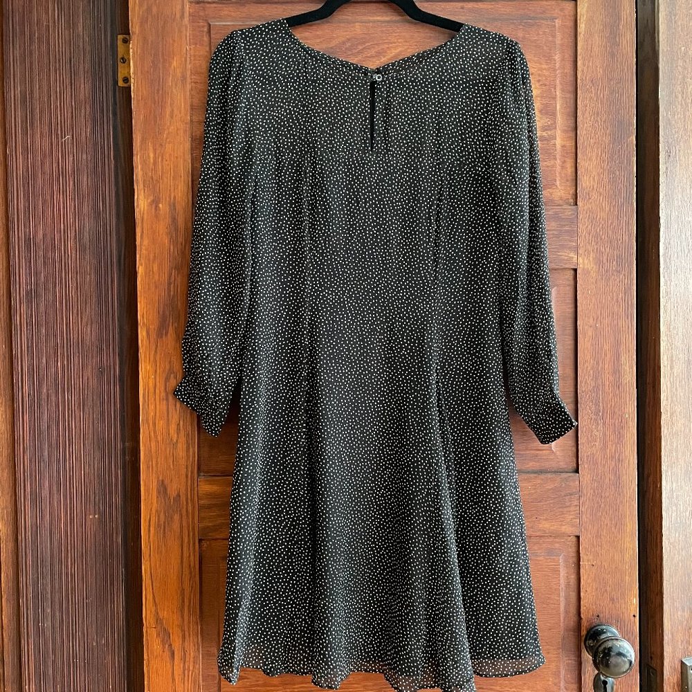 J.Crew Black Cropped-Sleeve Semi-Sheer Dress